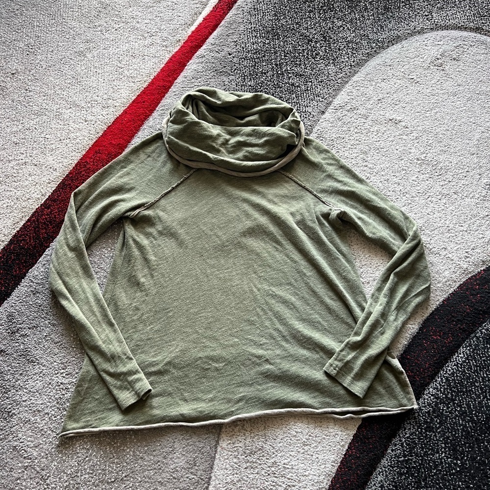 Free People Beach Green Two Body Funnel Neck Pullover Long Sleeve Top
